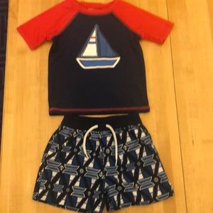 Floatimini swim trunks and rashguard